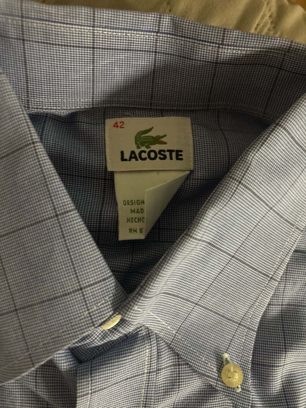 Lacoste Men's Blue Graph Check Long Sleeve Button Down Shirt Size 42